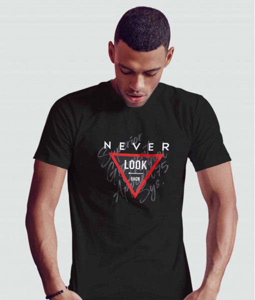 Мъжка тениска с щампа Текст и надписи Never look back